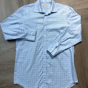 Burberry London Dress Shirt‎ Mens Large 16-41 Blue Plaid Classic Fit Long Sleeve
